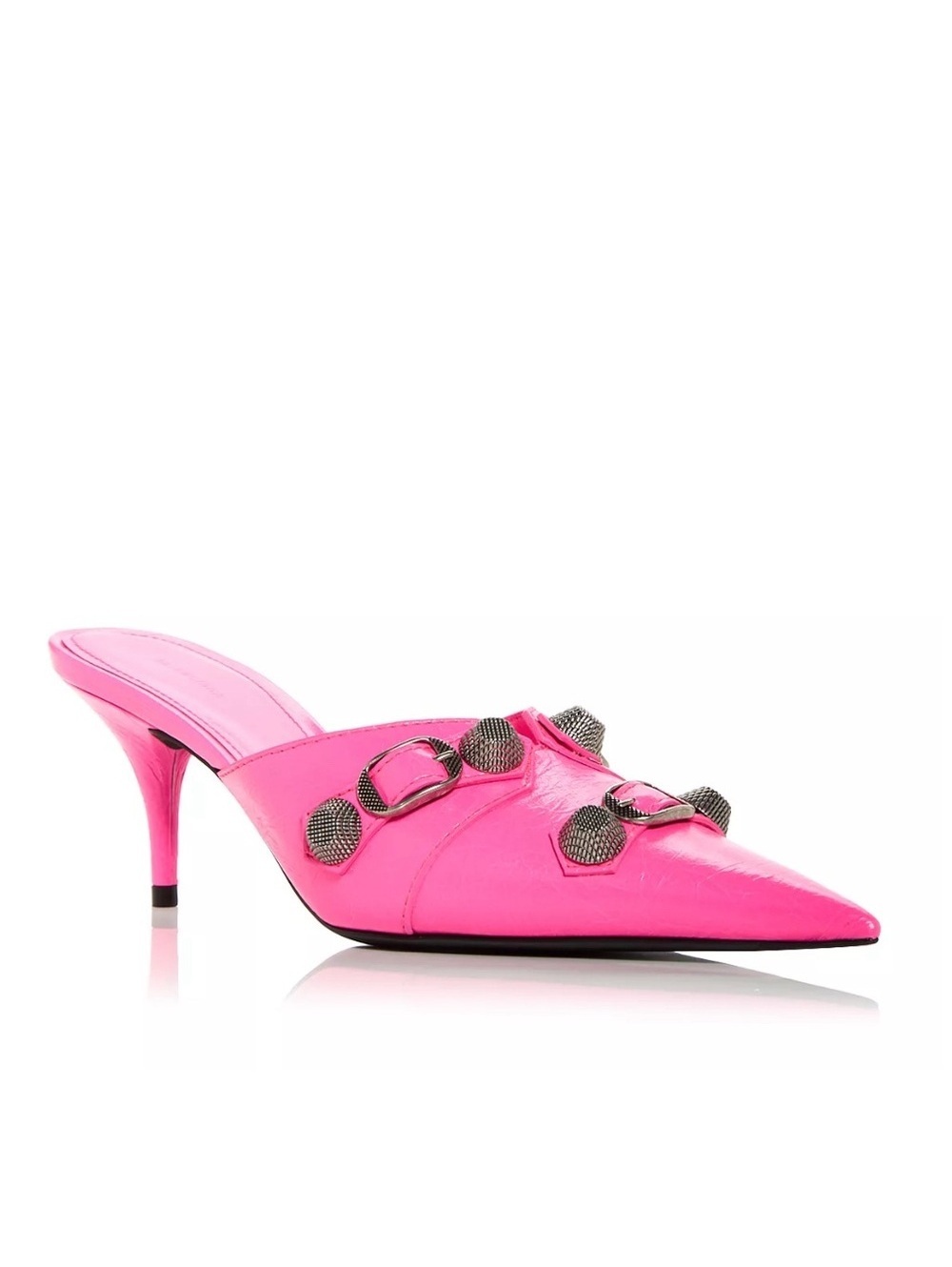 Balenciaga Cagole Pointed Toe Mules Mule in Fluo Pink/Aged Nickel, Size 37 NEW
